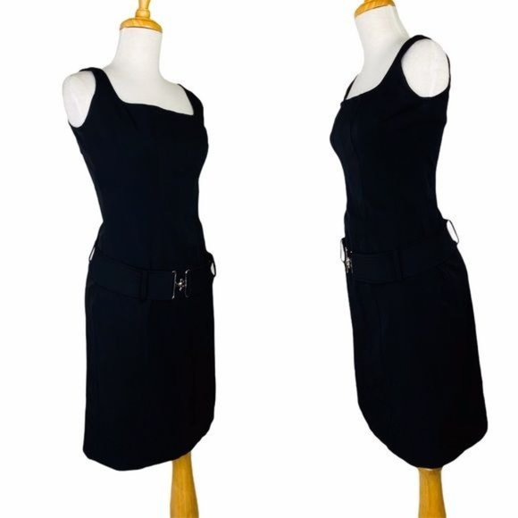 Ralph Lauren Sheath Drop Waist Belted Dress Black Vintage 90s SZ 4 Plaid Label - Picture 2 of 8